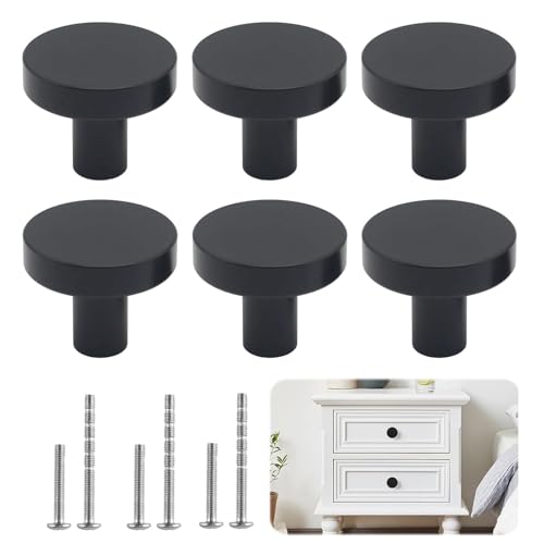 Wekuw Pomelli per Mobili, 6 Pezzi Pomolo per Mobile Rotondo Pomelli per Cassetti Armadio Cassetto 30MM Pomelli per Porta con Viti, per la Armadi, Cassetti, Comodino, Cucina, Soggiorno (Nero)
