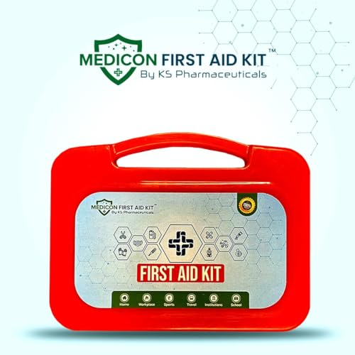 Image of MEDICON First Aid Kit - 56 Piece Emergency Medical Box (21 Items) - Compact Red Case for Home, Car, Office, Travel, Outdoor, Camping & Sports - Fully Packed with Essential First Aid Supplies