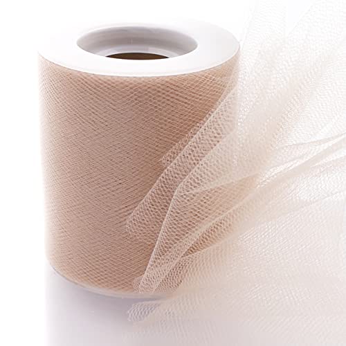 Image of HairBow Center LLC 3in Premium Tulle Fabric Roll For Crafts,Wedding,Party Decorations,Gifts Taupe 100Yard Spool