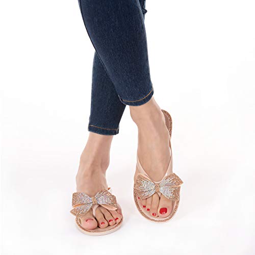 Image of Mtzyoa Women Flip-Flops Flat Sandals Jelly Bow Beach Flat Rivets Rain Cute Dressy Summer Sandals