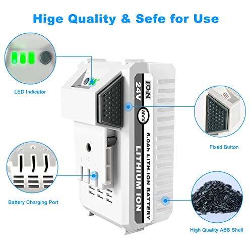Gemho 6.0Ah 24V Replacement Battery Compatible With Snow Joe Compatible With Sun Joe Ion+ System 24V 24Bat-Ltx 24Vbat-Ltw 24Vbat-Lte 24Vbat-Lt 24Vbat 24Vbat-Xr Lithium Ion Power Tool Battery #TOP4
