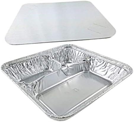 Handi-Foil Large 3-Compartment Oblong Tv Dinner Aluminum Tray Pan w/Lid 50/Pk (pack of 50)