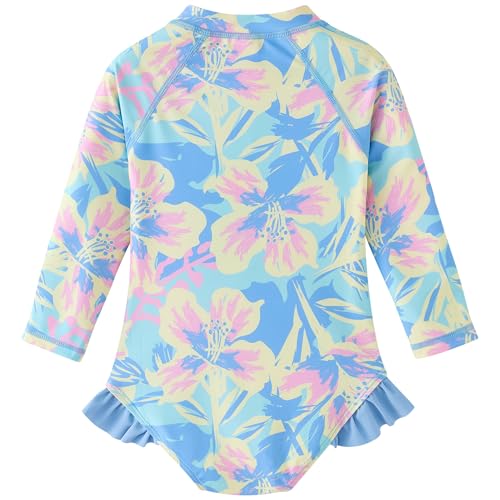Image of UMELOK Baby Girls One Piece Swimsuit Infant Bathing Suit Long Sleeve Rash Guard Swimwear with UPF 50+ Sun Protection