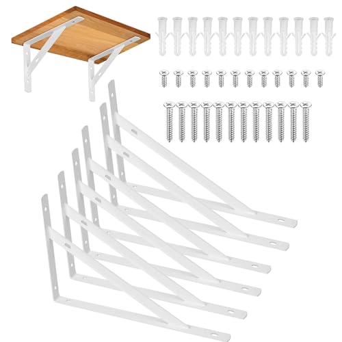 6 Stück Regalhalterungen, 90 Grad Regalträger, Metall Schwerlast Konsole Wandwinkel mit Schrauben Wand, für Wandmontage, Maximale Last 30kg, 150×95mm, Weiß