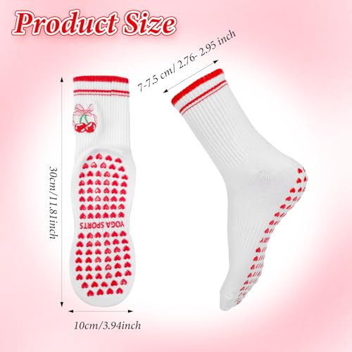 Pilates Grip Socks for Women, Grip Yoga Crew Cute Socks, Embroidery Cotton Sock for Yoga Barre Workout4