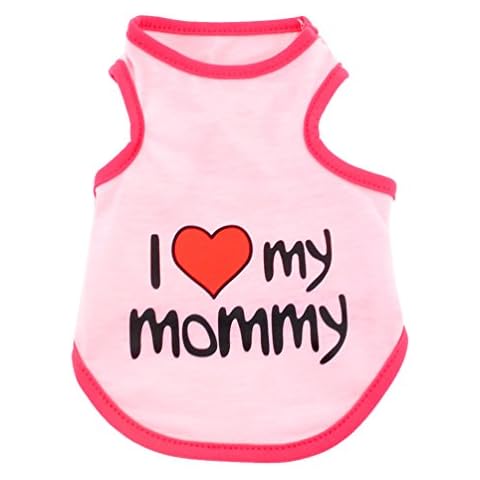 SMALLLEE_LUCKY_STORE I Love My Mommy Daddy Dog T shirt for Small Dogs Summer Tank Vest Puppy Sleeveless Shirt Chihuahua Shih Tzu Clothes,Pink,Small Cover