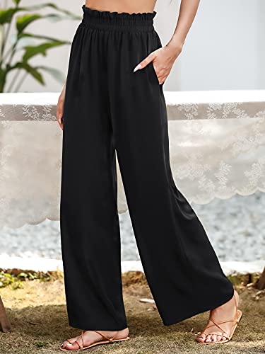 MakeMeChic Women's Casual Palazzo Pants Loose High Elastic Waisted Wide Leg Lounge Trousers Pants with Pockets3