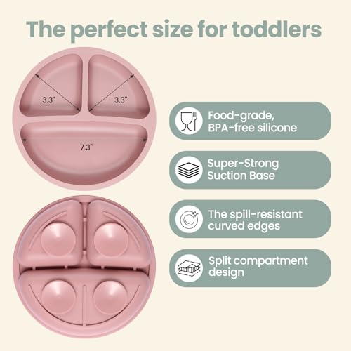 Eascrozn Toddler Plates, 3 Pack Divided Suction Plates for Baby