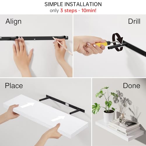 Image of BAYKA White Floating Shelves for Wall, 22.5 inches Wall Mounted Rustic Wood Shelves for Bathroom, Bedroom, Living Room, Floating Shelves for Books /Storage /Decor (Set of 3)