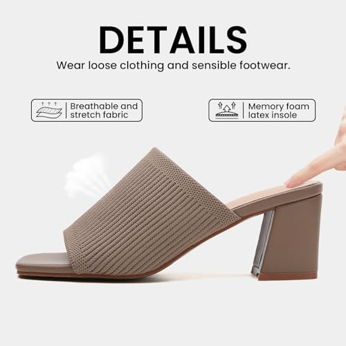 Image of Tilocow Knit Heeled Sandals for Women Square Open Toe Heeled Mules Chunky Block Low Heel Slip On Slides