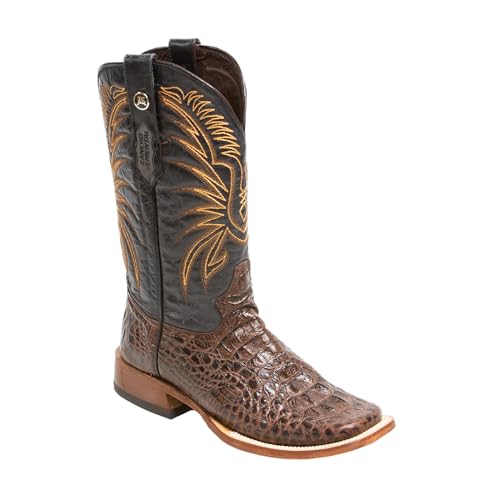 Men's Cowboy Boots Caiman Hornback Print Brown/Black Top EXTRA WIDE SQUARE TOE2
