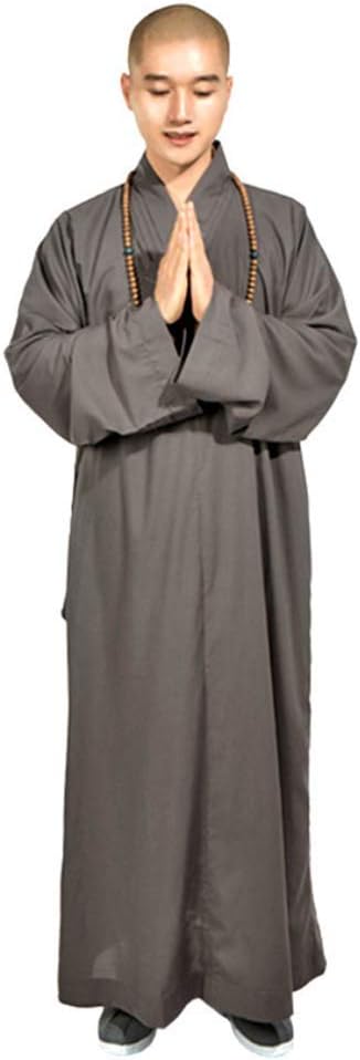 AMhuuiAMhuui Shaolin Unisex Monk Kung Fu, Summer Buddhist Shaolin Monk Uniforms Martial Arts Clothing Robe Cotton Long Robes Gown Kung Fu Master Zen Buddhist Meditation