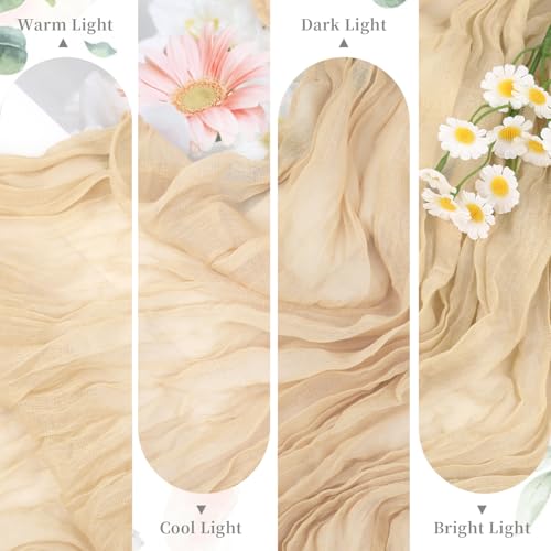 12 Pack Champagne Cheesecloth Table Runner 35x120 Inches, Summer Cheese Cloth Table Runner 10FT Boho Sheer Gauze Runner for Bridal Shower Wedding Baby Shower Party Decor by BLUETOP - Image 7