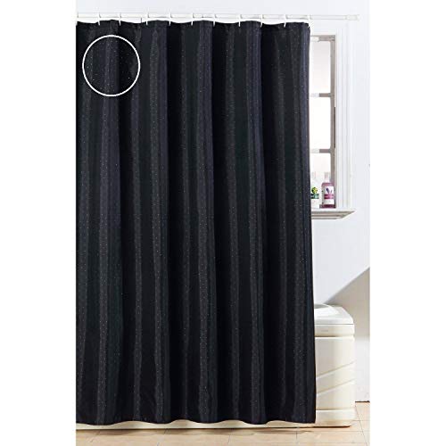 Optimal Products Black Glitter Diamante Polyester Weighted Hem Shower Curtain (Black Diamante)