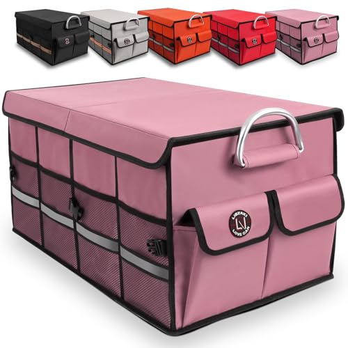 Image of Trunk Organizer, Cargo Organizer, Premium Multi Compartments Collapsible Portable Trunk Storage for auto, SUV, Truck, Minivan,2 Compartments-Pink