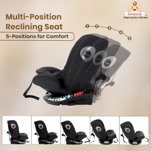 Image of Infantso Premium RIDE-ON (6 in 1) - ISOFIX (ECE R44 /04 Certified) Car Seat 360 Rotating Recliner Baby Car Seat for 0 to 12 Years Convertible Carseat for Baby & Kids | Forward Facing & Rear Facing, 5-Adjustable Recline Levels, Adjustable Headrest with 3-Point Safety Harness (All Black)