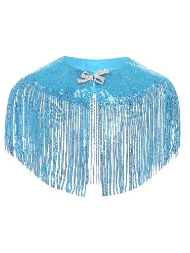 Jelory Kids Girls Sequins Tassels Shawl Wraps Bolero Rhinestone Bowknot Princess Shrug Cape Open Front Cardigan3