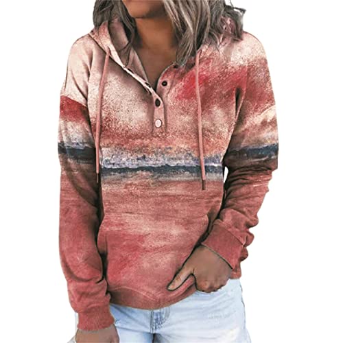 ACJIA Mujeres Tops Casuales Jersey Botón con cordón Vintage Paisaje Impreso Sudadera con Capucha Sudadera de otoño de otoño con Capucha de Manga Larga,C,XL Cover