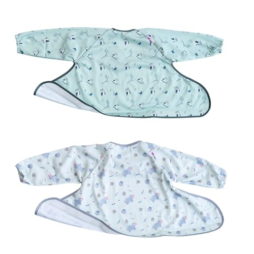Tidy Tot®™ Pack Duo Bavoir Supplémentaire pour Kit Bavoir et Plateau. 2 Bavoirs Manches Longues à Fixer au Plateau Idéal Cadeau de Naissance pour L'alimentation des Bébés DME.