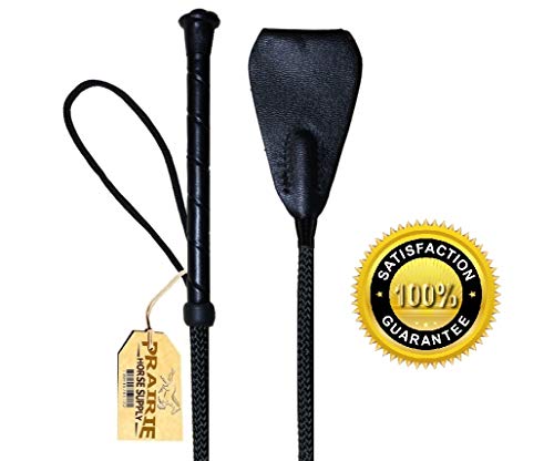 Riding Crop for Horse (Black) (27 Inch) Fiberglass Shaft with Leather Single Slapper