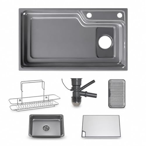 Fregadero Cocina de Acero Inoxidable 304, Fregadero de Montaje Bajo Encimera con DiseñO de Cascada, Incluye Kit de DesagüE; Apto para Uso DoméStico(Silver,62 * 45CM/24.4 * 17.7IN)