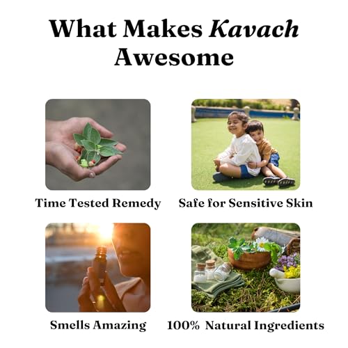 Image of Kavach by Greenatva - Mosquito Repellent Roll On, Keeps Mosquitoes Away, Heals Cuts & Soothes Bites, Skin Safe for Kids 2+ years, Adults, DEET Free, Lemongrass, Eucalyptus, Citronella Essential Oil Blend, 10ml per bottle, Lasts more than 60 applications, Plant Based, Organic, Vegan
