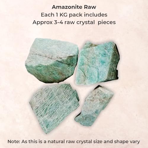 Image of Certified Amazonite Raw Stone 1 Kg | 3-5 Pcs of Natural Decorative Crystal for Home Decor with Authenticity Certificate | Calm Mind, Balance & Communication Gemstone | Home & Office Showpiece