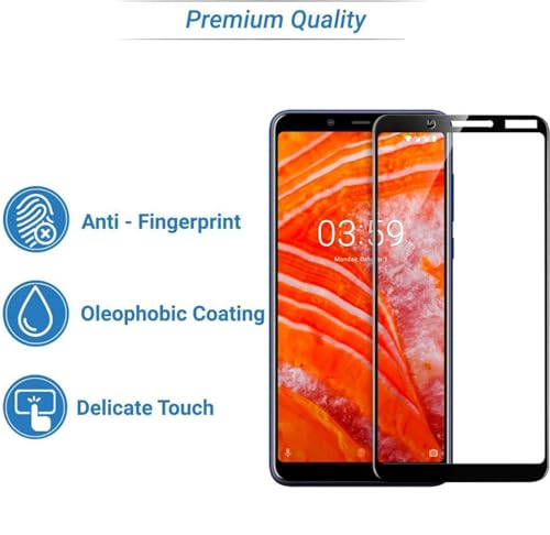 Image of DD SON Tempered Glass Screen Protector Compatible for Nokia 3.1 Plus HD Glass with Edge to Edge Coverage and Easy Installation kit,Black