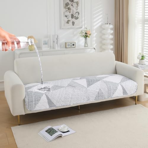 Image of HOKIPO 'Elira Series' Polyester Blend Water Repellent + Waterproof Quilted Sofa Mats | Make Your Own Sofa Cover Set | Length 180cm - Snow White Black Geometry (AR-5249-C9)