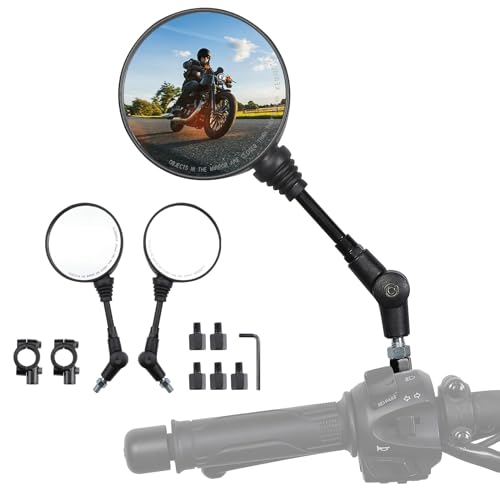 KEMIMOTO Retrovisores Moto Homologados, E24 Retrovisores Moto Universal de 8 mm y 10 mm con Soporte, Espejos Retrovisores Moto Compatible con Moto, Bicicleta de Calle, Scooter
