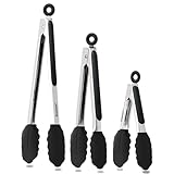 Anaeat Nicht -Stick -Silikonverriegelungsgong von 3 - Edelstahlküchen Lebensmittelzange mit rutschfesten Silikonspitzen und Griff zum Kochen, Backen und Grill - hitzebeständig bis zu 480 ° F (Schwarz)