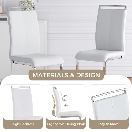 Image of Baysitone Modern Dining Chairs Set of 8, Side & Kitchen Chairs with Faux Leather Padded Seat, High Back, for Dining, Kitchen, Living Room - White