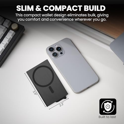 Image of CODE 118 Wallet for Men - Slim Minimalist Aluminum Magnetic Card Holder - RFID Blocking Front Pocket Mag Safe Wallet with Strong Magnet Attachment (Brushed Black)