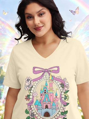 Image of NANYUAYA Plus Size Magic Shirts for Women Castle Kingdom Graphic Magical T Shirt Cute Holiday Princess Tee Vacation Tops