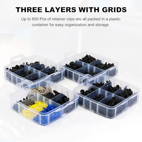 Image of CAREWAL 650pcs Push-Type Retainer Clips, Bumper Fender Nylon Rivets of 22 Most Popular Sizes and 5 Fastener Removers for Toyota GM Ford Honda Acura Chrysler
