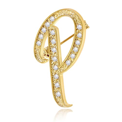 Image of Cicy Bell A-Z Initial 26 Letter Brooch Pins 18k Gold Plated Cubic Zirconia Breastpin Name Personalized Gifts for Women Men