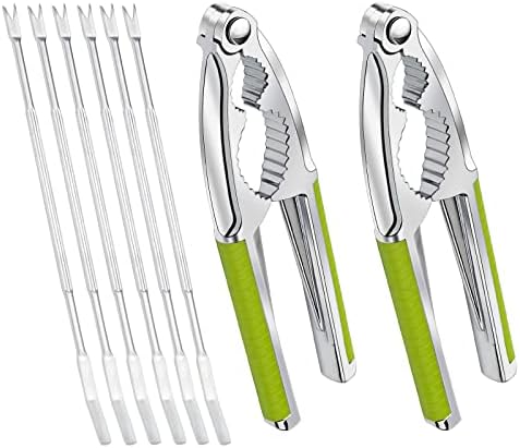 AngleKai Nut Crackers, 8Pcs Multi-Purpose Cracker Tools - Stainless Steel Seafood Pecan Crackers Forks, Non-slip Handle Walnut Cracker Tools, Lobster Crab Leg Cracker Nut Cracking Tools (Green)