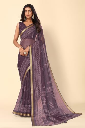 Image of MIRCHI FASHION Kota Doria Cotton Saree with Blouse Piece | Paisley Block Printed Saree for Women | Traditional Ethnic Daily Wear Summer Saree
