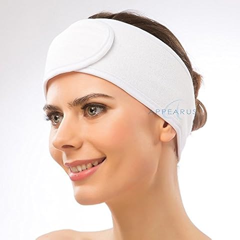 APPEARUS Spa Facial Headband Head Wrap Terry Cloth Headbands Stretch Towel with Closure for Bath, Makeup and Sport (4 Count/White) Cover