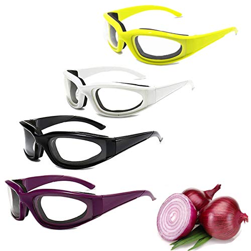 4 Pcs Onion Goggles Glasses, Anti-Fog No-Tears Kitchen Onion Glasses with Inside Sponge, Kitchen Gadget for Chopping Onion Tearless BBQ Grilling Dust-proof for Women Men Cleaning Kitchen