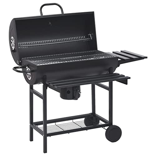 vidaXL Parrilla de Barril Ruedas y Estantes Barbacoa Ahumador Alimento Grill Carnes Pescados Salchichas Jardín Patio Camping Acero Negro 115x85x95 cm