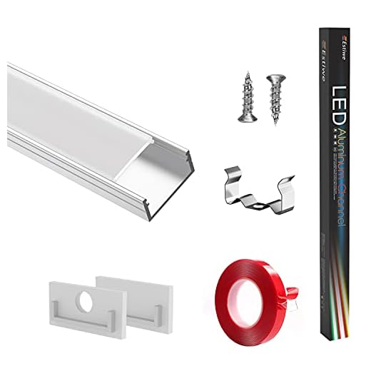 LED-profil 10 x 1 m U-form, LED aluminium profil, skena inre bredd 16 mm lämplig för Philips HUE ljusremsor, med 3M lim, metallfästklämmor, ändlock, LED-kanaler, estetik 10-pack