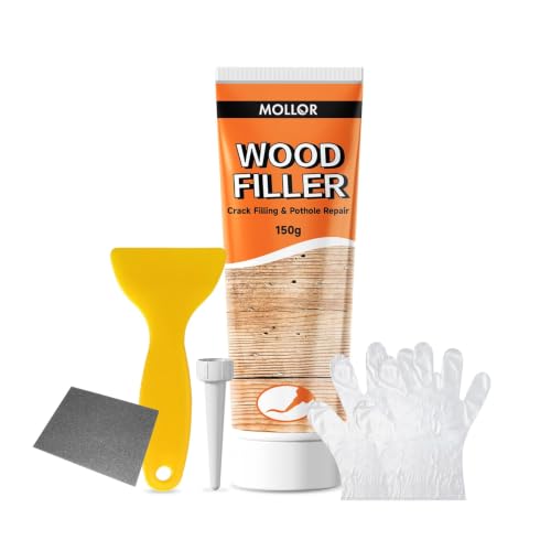 Mollor All Purpose Wood Filler, White Wood Putty Repair for Holes, Quickly Restore Any Broken and Defective Wooden Furniture, Door Frame Repair Kit Stainable (5.29oz/150g)