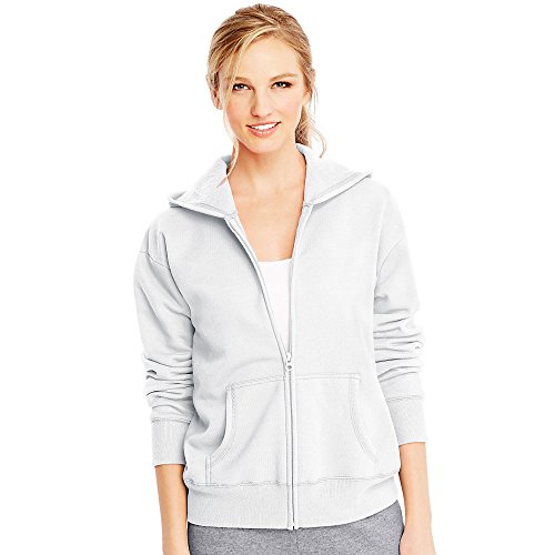 Hanes ComfortSoft EcoSmart Women's Full-Zip Hoodie Sweatshirt_White_M