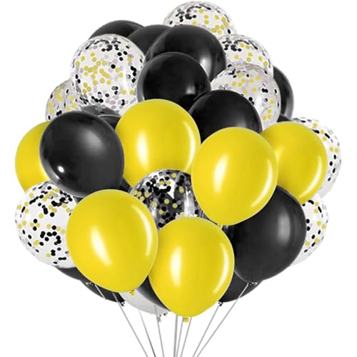 Image of We Moment 12 Inch Yellow Black Balloons Confetti Latex Balloon for Yellow Black Party Decorations,Pack of 50