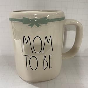 Rae Dunn MOM TO BE Mug – Light green bow detail circles the top of the mug – Ceramic – Dishwasher and Microwave safe…