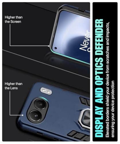 Image of WOW IMAGINE Shock Proof Back Case Mobile Cover for 1+ OnePlus Nord 4 5G | Back Cover Case (Tough Armor | Hybrid PC + TPU | Ring Holder & in-Built Kickstand | Blue)