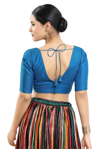 Image of Vamas Women's Silk Padded Self Design Half Sleeve Readymade Saree Blouse (X-1111.ELB)