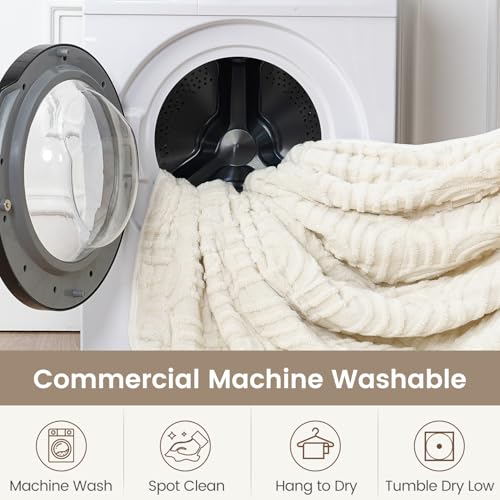 Image of Sherpa Fleece Adult Weighted Blanket Great for Sleep, 20 lbs Dual Sided Soft Fuzzy Heavy Blankets for Couch Bed Sofa, Cozy Warm Arched Jacquard Throw for Winter (Cream White, 60 inch x 80 inch, 20 Pounds)