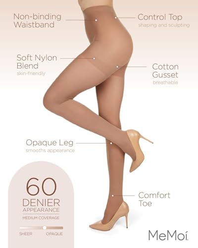 Image of MeMoi 2 Pack Perfectly Opaque Tights, Microfiber Control Top Tights, Comfortable and Lightweight - Sizes Extra Small to Q2